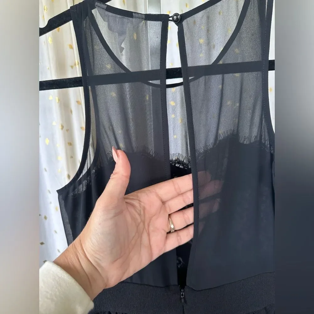 BCBGeneration Sheer Lace Bodice Little Black Pleated Mini Dress Sexy Pockets 2